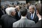 President George W. Bush and Secretary of Homeland Security Michael Chertoff greet the crowd at the Ronald Reagan Building and International Trade Center in Washington, D.C. after Chertoff’s swearing-in ceremony Thursday, Mar. 3, 2005. White House photo by Paul Morse