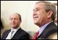 President George W. Bush and Romanian President Traian Basescu address the press in the Oval Office Wednesday, March 9, 2005. White House photo by Paul Morse