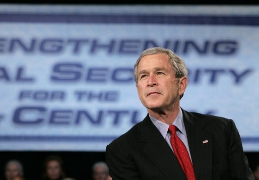 Delivering remarks on Social Security, President George W. Bush visits Westfield, N.J., Friday, March 4, 2005. White House photo by Paul Morse