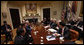 President George W. Bush meets with his Working Group on Financial Markets Tuesday, Oct. 14, 2008, in the Roosevelt Room of the White House. Afterward, the President said, "I know Americans are deeply concerned about the stress in our financial markets, and the impact it is having on their retirement accounts, and 401(k)s, and college savings, and other investments. I recognize that the action leaders are taking here in Washington and in European capitals can seem distant from those concerns. But these efforts are designed to directly benefit the American people by stabilizing our overall financial system and helping our economy recover." White House photo by Eric Draper