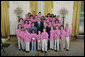 President George W. Bush talks with some of the winners in the FIRST Competition (For Inspiration and Recognition of Science and Technology) Monday, April 30, 2007, at the White House. Founded in 1989, the program encourages young students to pursue education and career opportunities in science, technology, engineering, and math, while building self-confidence, knowledge, and life skills. White House photo by Joyce Boghosian