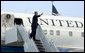 President George W. bush departing as State Technical College AIrport in Waco, Texas to Las Cruces, New Mexico on Thursday August 26, 2004. White House photo by Paul Morse.