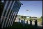 Marine One with President George W. Bush aboard lands in Millvale, Pa. following an aerial tour of recent flood damage from Tropical Depression Ivan in Allegheny County, Pa., Wednesday, Sept. 22, 2004. President Bush declared that a major disaster exists in the Commonwealth of Pennsylvania and ordered federal aid for Allegheny and several nearby counties. White House photo by Eric Draper.