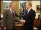 President George W. Bush meets with Dr. Arden L. Bement in the Oval Office Wednesday, Sept. 15, 2004. President Bush is nominating Dr. Bement to be Director of the National Science Foundation. Dr. Bement has been serving as Acting Director since February 22, 2004. White House photo by Paul Morse