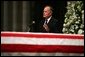 Former President George H.W. Bush delivers a eulogy for former President Ronald Reagan during the funeral service at the National Cathedral in Washington, DC on June 11, 2004. White House photo by Eric Draper.