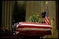 President George W. Bush delivers eulogy at the funeral service for former President Ronald Reagan at the National Cathedral in Washington, DC on June 11, 2004. White House photo by Paul Morse.