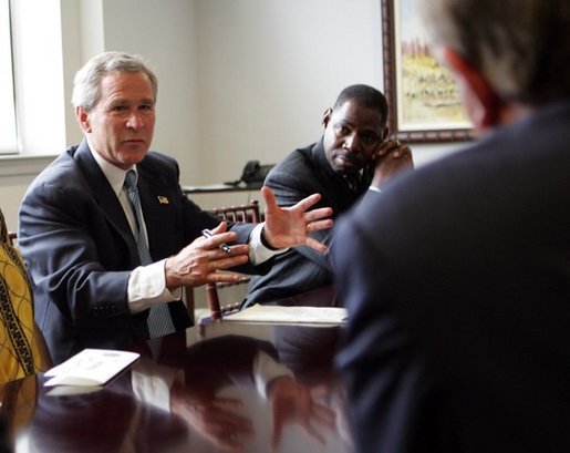 President George W. Bush meets with individuals who head faith-based and community organizations fighting to prevent the spread of HIV/AIDS, in Philadelphia, Penn., Wednesday, June 23, 2004. White House photo by Tina Hager