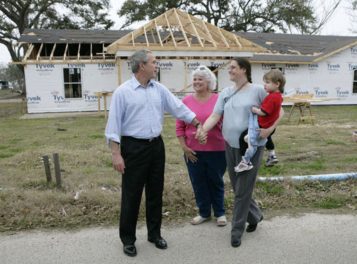 President George W. Bush meets and talks with the residents of Long Beach, Miss., Thursday, March 1, 2007, during his tour of the neighborhoods damaged and now rebuilding after Hurricane Katrina. White House photo by Eric Draper