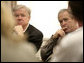 President George W. Bush is joined by Mississippi Governor Haley Barbour, left, at a meeting with local leaders Thursday, March 1, 2007 in Biloxi, Miss., on the recovery and reconstruction efforts underway in the region devastated by Hurricane Katrina. White House photo by Eric Draper