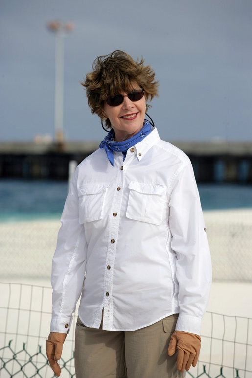 Laura Bush visits Midway Atoll, part of the Hawaiian archipelago, Thursday, March 1. 2007. The Northwest Hawaiian Islands consist of 10 islands and atolls stretched over 1,400 miles, the distance from Chicago to Miami. Around the islands and atolls are more than 4,500 square miles of coral reef which are home to 7,000 marine species, a quarter of which are found nowhere else in the world. President Bush designated the islands as a national monument June 15, 2006. It is the single largest conservation area created in U.S. history and the largest protected marine area in the world. White House photo by Shealah Craighead