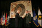 Vice President Dick Cheney awards U.S. Army Chief Warrant Officer Four David Smith the Distinguished Flying Cross during the Heroism Awards Ceremony at the Davis Conference Center, MacDill Air Force Base, in Tampa, Fla., Friday, June 10, 2005. White House photo by David Bohrer