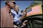 President George W. Bush greets staff personnel at the U.S. Naval Air Station, Joint Reserve Base, Tuesday, Oct. 11, 2005 in New Orleans. White House photo by Eric Draper