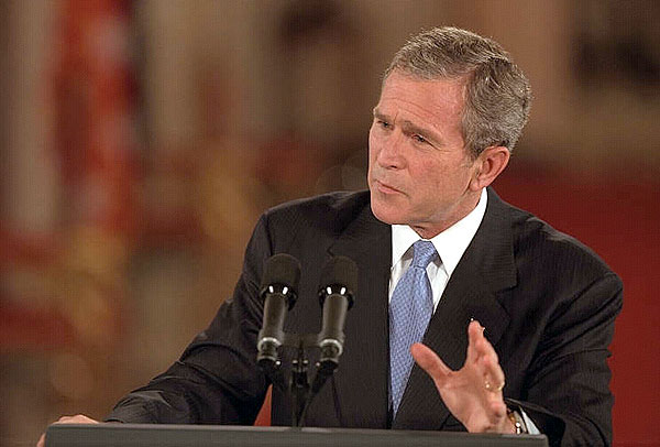 President George Bush addresses the nation in a prime time news conference. White House photo by Paul Morse.