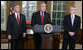 President George W. Bush announces the resignation of Secretary Andy Card as Chief of Staff Tuesday, March 28, 2006, and introduces Director Josh Bolten, Office of Management and Budget, as successor during a press conference in the Oval Office. White House photo by David Bohrer