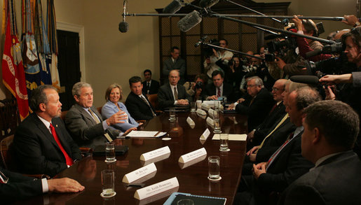 President George W. Bush meets with small and mid-sized business owners on the Economic Stimulus Package Monday, April 7, 2008, in the Roosevelt Room of the White House. White House photo by Joyce N. Boghosian