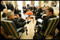 President George W. Bush talks with Ukrainian President Viktor Yushchenko in the Oval Office Monday, April 4, 2005.White House photo by Eric Draper