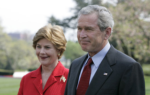 President George W. Bush addresses the press on the South Lawn Tuesday, April 19, 2005. "Laura and I offer our congratulations to Pope Benedict XVI. He's a man of great wisdom and knowledge. He's a man who serves the Lord," said the President. "We remember well his sermon at the Pope's funeral in Rome, how his words touched our hearts and the hearts of millions." White House photo by Paul Morse