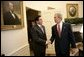 President George W. Bush hosts a visit by Panamanian President Martin Torrijos in the Oval Office Thursday, April 28, 2005. White House photo by Eric Draper