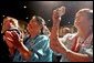 People cheer for Laura Bush after her remarks at the Heard Museum in Phoenix, Ariz., April 26, 2005. White House photo by Krisanne Johnson