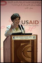 Mrs. Laura Bush delivers remarks regarding the U.S.-Middle East Partnership Initiative for Breast Cancer Awareness and Research after touring the King Hussein Medical Center Thursday, Oct. 25, 2007, in Amman, Jordan. "Over the next quarter-century, an estimated 25 million women around the world will be diagnosed with breast cancer," said Mrs. Bush. "People from every country must share their knowledge, resources and experience, because this disease affects women in every country." White House photo by Shealah Craighead