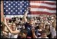 An estimated 3,000 celebrated Independence Day Monday, July 4, 2005, by cheering on President George W. Bush as he spoke at West Virginia University in Morgantown. White House photo by Krisanne Johnson