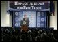 President George W. Bush addresses the Hispanic Alliance for Free Trade, Thursday, July 21, 2005, at the Organization of American States in Washington. President Bush thanked the group for their support of CAFTA. White House photo by Eric Draper