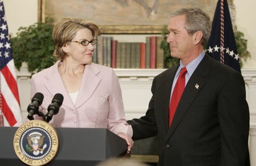 Margaret Spellings, Assistant to the President for Domestic Policy, makes remarks after being nominated to the position of Secretary of Education by President George W. Bush during a ceremony in the Roosevelt Room at the White House on November 16, 2004. White House photo by Paul Morse.