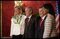 President George W. Bush is joined by Ursula Plassnik, Austria's Federal Minister of Foreign Affairs, and Secretary of State Condoleezza Rice Wednesday, June 21, 2006, as they stand with President Heinz Fischer of Austria for a photo opportunity prior to their meeting at Hofburg Palace in Vienna. White House photo by Eric Draper