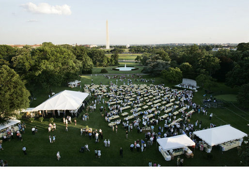 The South Lawn of the White House is a festive picnic scene for the Congressional Picnic Wednesday evening, June 15, 2006, an annual tradition started by former President Ronald Reagan for members of Congress and their families. White House photo by Paul Morse
