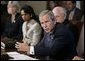 President George W. Bush addresses members of his cabinet, Tuesday, Sept. 6, 2005, in the Cabinet Room at the White House. Vice President Dick Cheney, Secretary of State Condoleezza Rice and Secretary of Interior Gale Norton, are seen in background. White House photo by Eric Draper