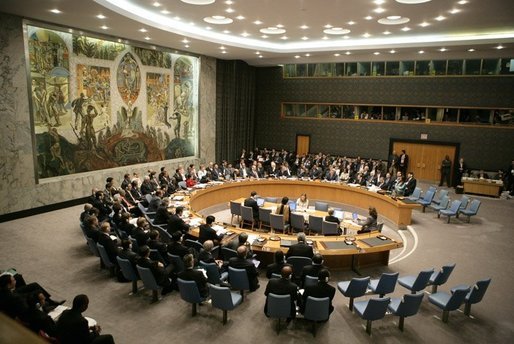 President George W. Bush and other world leaders meet during the Security Council Summit at the United Nations in New York Wednesday, Sept. 14, 2005. White House photo by Eric Draper