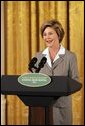 Laura Bush speaks at the National Book Festival Author's breakfast in the East Room, Saturday, Sept. 24, 2005. "Great books have brought many people through difficult times," said Mrs. Bush, explaining that the Book Festival is collecting books for schools, libraries and those affected by the recent hurricanes. "A story's setting -- real or imagined -- can provide a much-needed escape. And the characters in a good book are like old friends by the time we turn the final page." White House photo by Krisanne Johnson