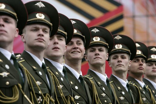 Russian soldiers march through Moscow's Red Square, Monday, May 9, 2005, during a parade commemorating the 60th Anniversary of the end of World War II. White House photo by Eric Draper
