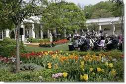 President George W. Bush and Laura Bush celebrate National Preservation Month by announcing the 2005 Preserve America Presidential Awards Winners in the Rose Garden Monday, May 2, 2005. White House photo by Eric Draper