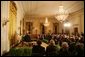 President George W. Bush, Mrs. Laura Bush and guests listen to the evening's entertainment at the White House, Thursday, Nov. 10, 2005, following the dinner celebrating the 40th Anniversary of the National Endowment for the Arts and the National Endowment for the Humanities. White House photo by Paul Morse