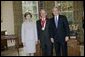 President George W. Bush and Laura Bush stand with 2005 National Humanities Medal recipient John Lewis Gaddis, historian, Thursday, Nov. 10, 2005 in the Oval Office at the White House. White House photo by Eric Draper