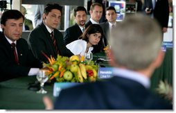 Young Brazilian leaders listen to President George W. Bush during a roundtable discussion, Sunday, Nov. 6, 2005 in Brasilia, Brazil. White House photo by Eric Draper