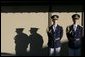 Japanese military honor guards stand at attention at the Guest House in Kyoto, Japan Wednesday, Nov. 16, 2005, where President and Mrs. Bush spent the night before attending the U.S.-Japan summit. White House photo by Eric Draper