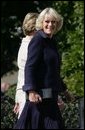 The Duchess of Cornwall walks to the White House with Laura Bush, following the arrival of the Prince of Wales and the Duchess for lunch at the White House, Wednesday, Nov. 2, 2005. White House photo by Shealah Craighead