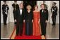 President George W. Bush and Laura Bush welcome the Prince of Wales and Duchess of Cornwall upon their arrival to the White House, Wednesday evening, Nov. 2, 2005. White House photo by Paul Morse