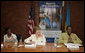 Mrs. Laura Bush joins Rwanda first lady Jeannette Kagame, right, during a forum Tuesday, Feb. 19, 2008 in Kigali, Rwanda, to promote girls' education. White House photo by Shealah Craighead