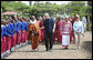 Students line up to welcome President George W. Bush and Mrs. Laura Bush Monday, Feb. 18, 2008, to the Maasai Girls School in Arusha, Tanzania. White House photo by Eric Draper