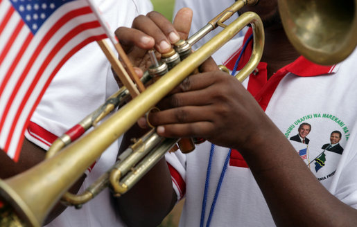 A band member awaits the arrival Sunday, Feb. 17, 2008, of President George W. Bush to the State House in Dar es Salaam, Tanzania for a meeting with the Tanzanian President Jakaya Kikwete. White House photo by Chris Greenberg