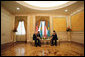 Vice President Dick Cheney talks with Kazakh President Nursultan Nazarbayev in a one-on-one meeting at the Presidential Palace in Astana, Kazakhstan, Friday, May 5, 2006. The two leaders discussed democratic pursuits, energy production, trade and Kazakhstan’s developing role in Central Asia relations. White House photo by David Bohrer