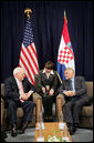 Vice President Dick Cheney meets with Croatian President Stjepan Mesic, Saturday, May 6, 2006 in the southern coastal city of Dubrovnik, Croatia. The Vice President's visit to Croatia is the last stop on a three-country trip. White House photo by David Bohrer