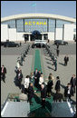 Following morning meetings with Kazakh political oppositional leaders and Kazakh youth, Vice President Dick Cheney and Mrs. Lynne Cheney depart Astana, Kazakhstan, Saturday, May 6, 2006. The Vice President met with Kazakh President Nursultan Nazarbayev at the Presidential Palace the previous day. White House photo by David Bohrer