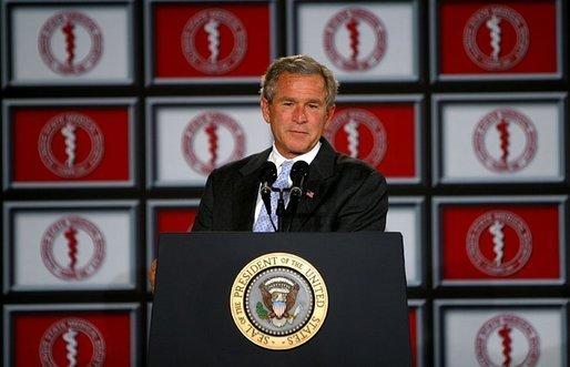 President George W. Bush addresses the Illinois State Medical Society in Chicago Wednesday, June 11, 2003. White House photo by Paul Morse