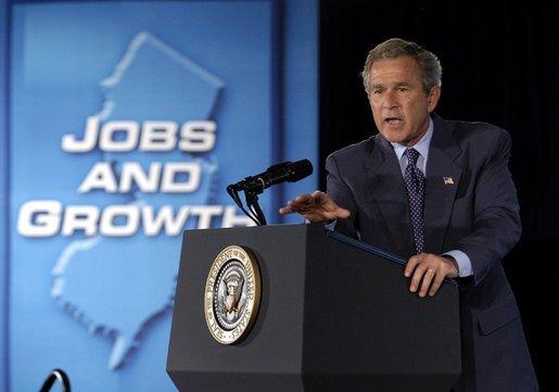 President George W. Bush speaks to the small business community in Elizabeth, N.J., Monday, June 16, 2003. "I want to herald the entrepreneurs. I want to say thanks to those who have taken risks," said the President in his remarks. "And I want to remind our fellow citizens that in order for our economy to recover we must remember the strength and the importance of the small business owner in America." White House photo by Eric Draper