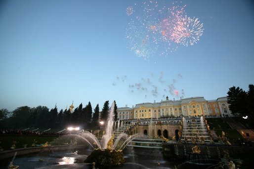 Fireworks explode over Peterhof Palace in St. Petersburg, Russia May 31, 2003 as part of St. Petersburg's 300th anniversary celebration which the President and Mrs. Laura Bush took part in. White House photo by Paul Morse