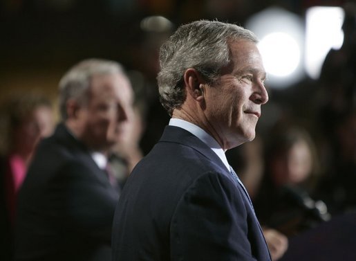 President George W. Bush and Canadian Prime Minister Paul Martin answer questions from the media during a joint press availability in the Lester B. Pearson Building during his two-day trip to Ottawa, Canada, Nov. 30, 2004. White House photo by Paul Morse